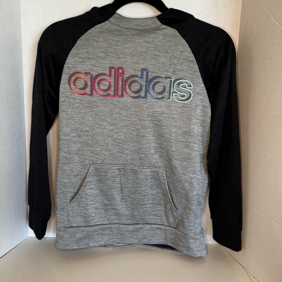 Adidas Hoodie Girls L 14 Gray Spellout‎ Logo School Play Casual Outdoor Pullover - Picture 1 of 3